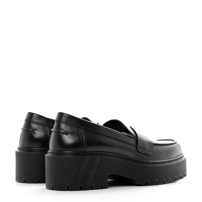 Hermes Glazed Calfskin Womens Hitch Loafers 36.5 Black 4 of 9