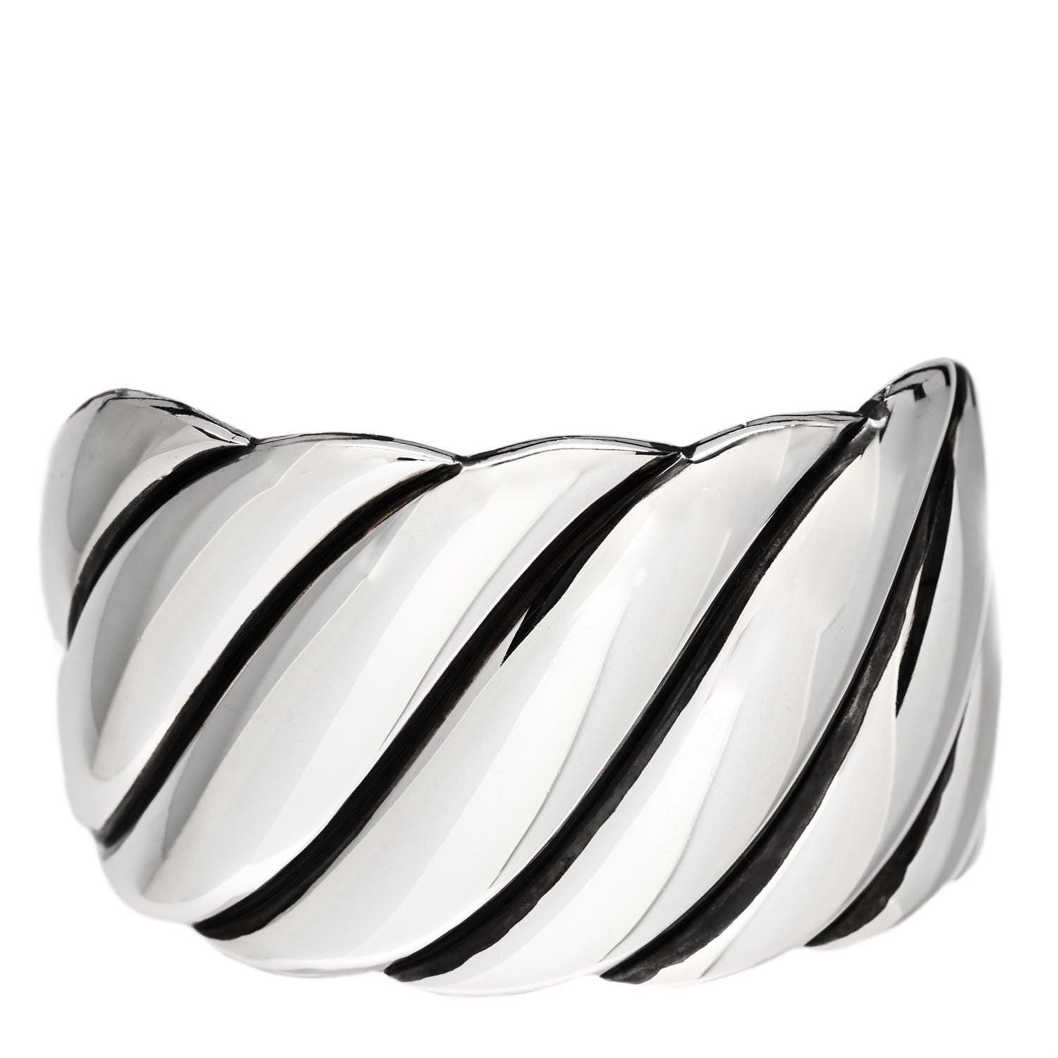 David Yurman Sterling Silver Wide Sculpted Cable Cuff Bracelet 1 of 5