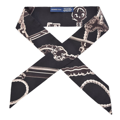 Hermes Silk Les Cles Twilly Black 1 of 3