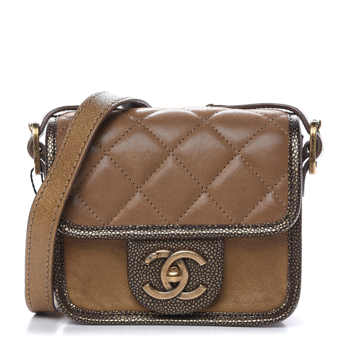 Iridescent Calfskin Back To School Mini Crossbody Flap Dark Gold