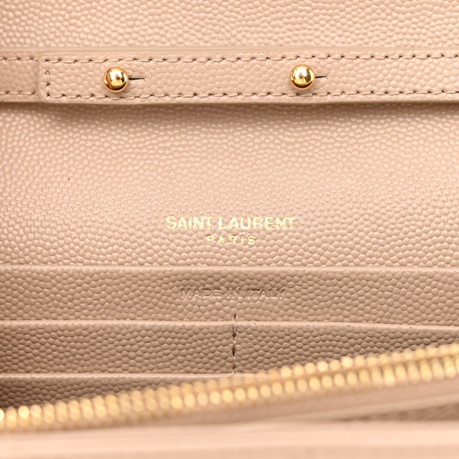 Saint Laurent Grain De Poudre Matelasse Chevron Monogram Chain Wallet Deep Beige 6 of 11