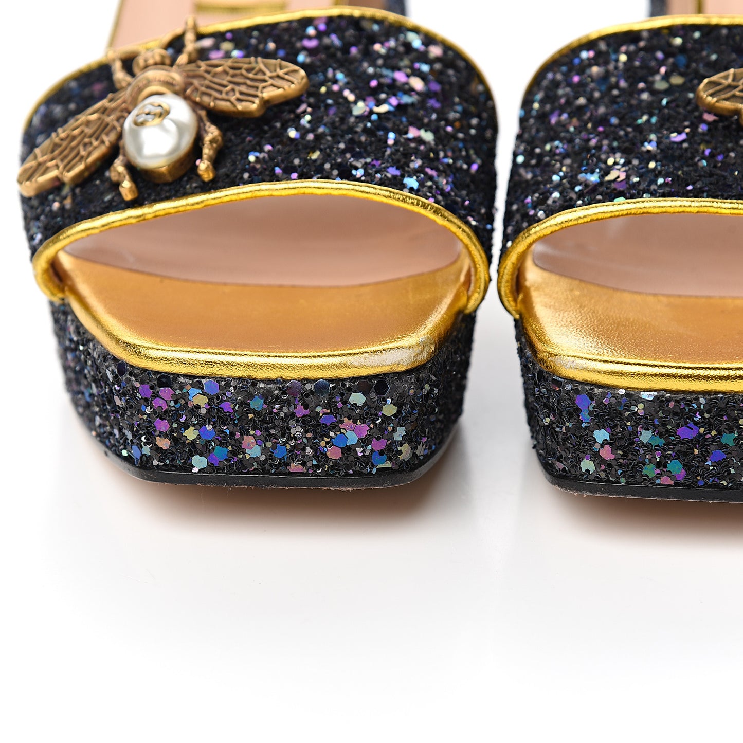 Glitter Soko Bee Platform Mid Heel Sandals 38 Notte Oro Multicolor