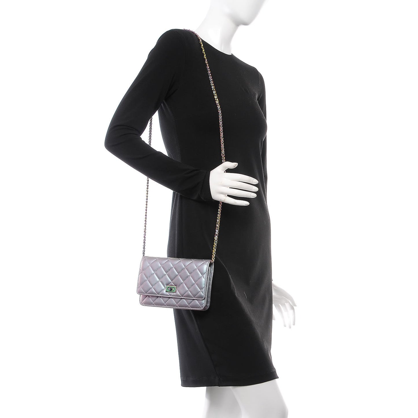 Iridescent Lambskin Quilted Reissue Wallet On Chain WOC Light Purple