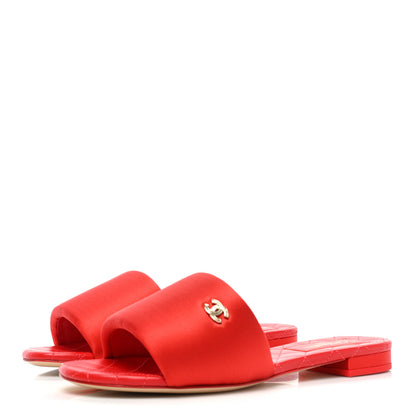 Chanel Satin Mule Sandals 38 Red 3 of 9