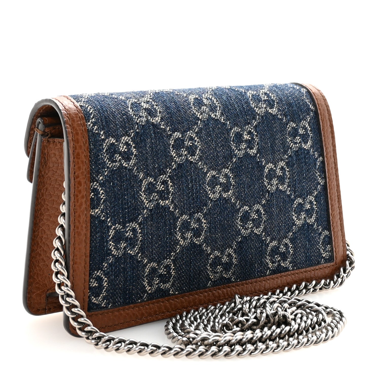 Gucci New Denim GG Monogram Dollar Calfskin Enamel Super Mini Dionysus Shoulder Bag Blue Tea Cuir Epilog Electric Blue 3 of 10
