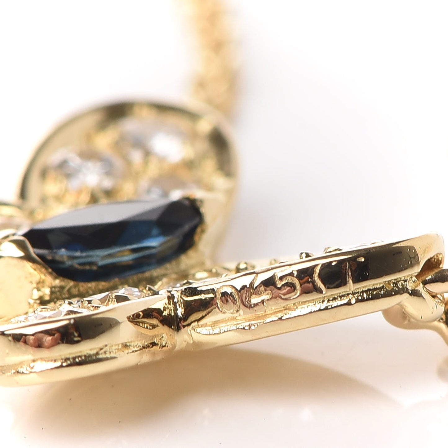 18K Yellow Gold Diamond Blue Sapphire Butterfly Pendant Necklace