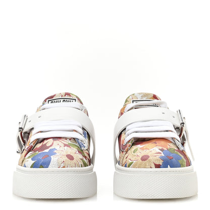 Miu Miu Calfskin Floral Print Low Top Sneakers 35 Multicolor 3 of 7