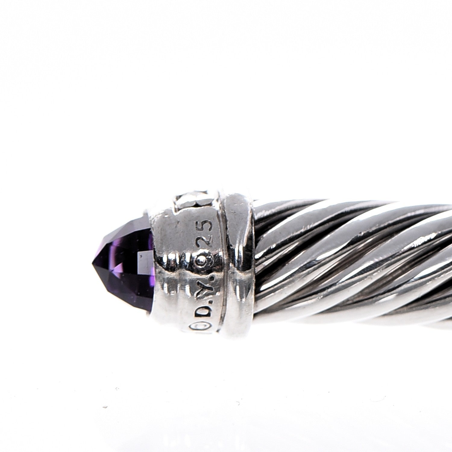 David Yurman Sterling Silver Diamond Amethyst 5mm Cable Classics Bracelet 4 of 5