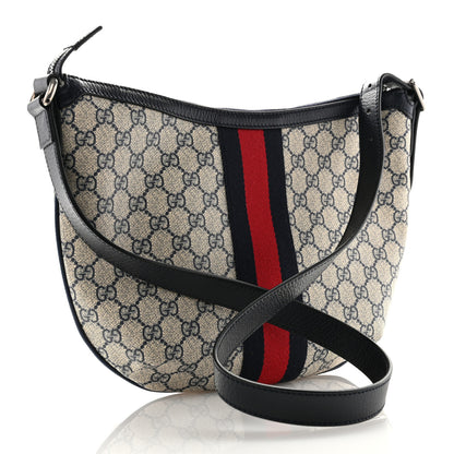 Gucci GG Supreme Monogram Textured Dollar Calfskin Web Small Ophidia Half Moon Hobo Beige Blue 3 of 10