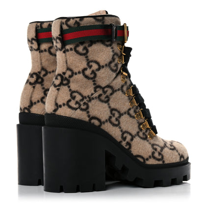 Gucci Covered Wool GG Monogram Womens Lace Up Combat Ankle Boots 35.5 Beige Ebony Black 4 of 14