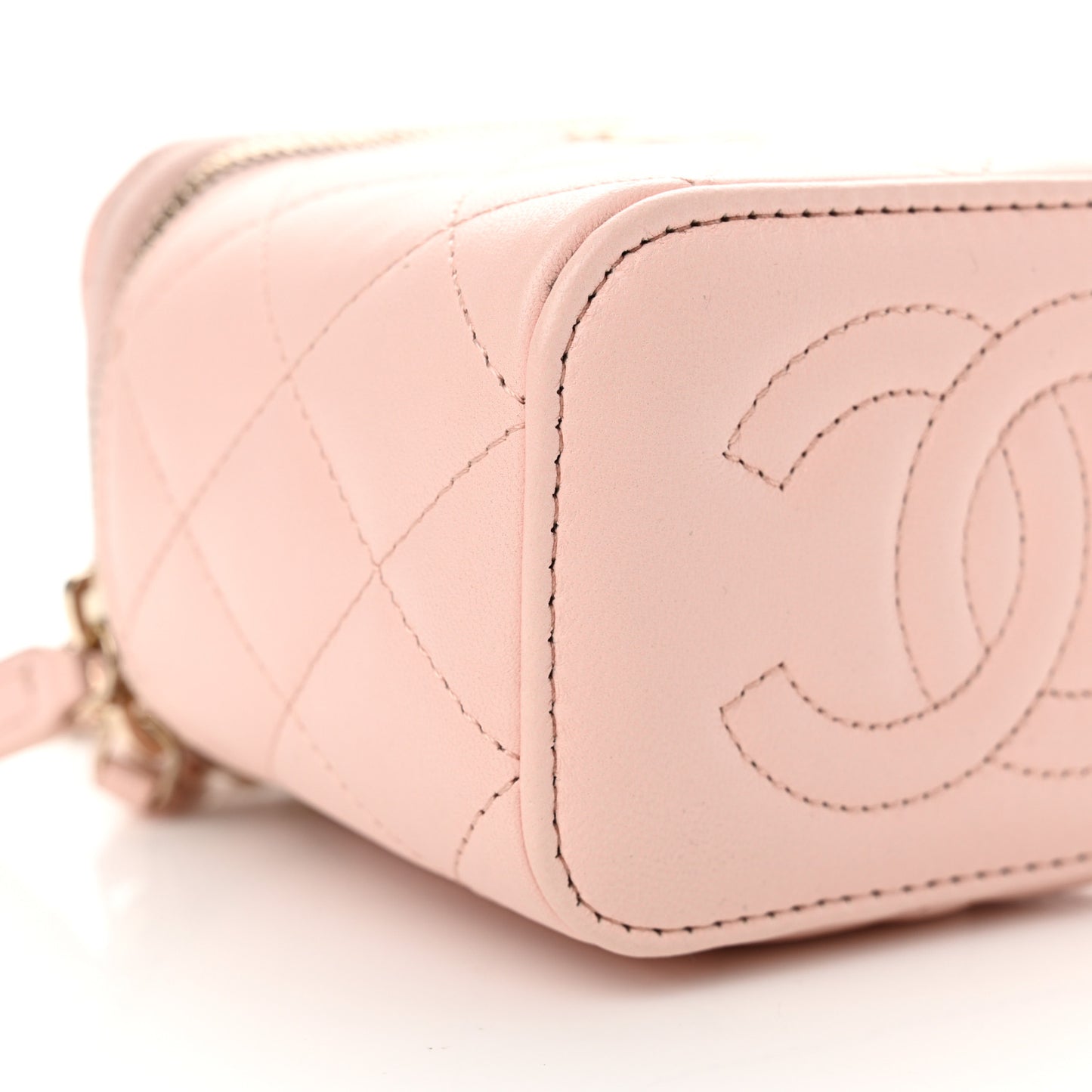 Lambskin Quilted Mini Top Handle Vanity Case With Chain Light Pink