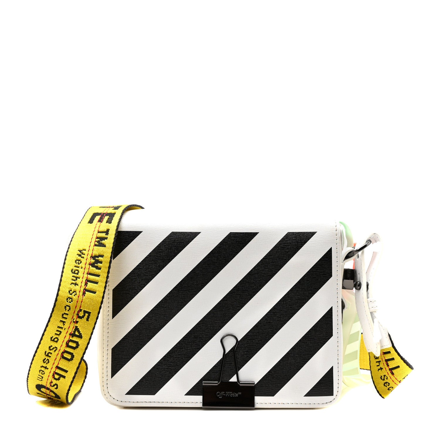 Off-White Saffiano Striped Mini Diag Binder Clip Bag White Black 1 of 10