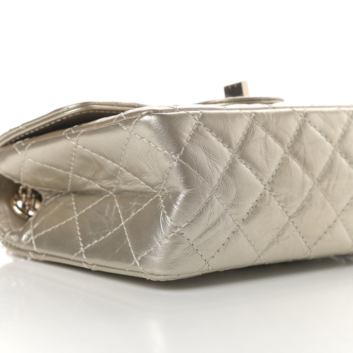 Metallic Aged Calfskin Quilted 2.55 Reissue Mini Flap Light Gold