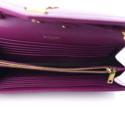 Saint Laurent Grain De Poudre Matelasse Chevron Monogram Chain Wallet Dark Grape 5 of 9
