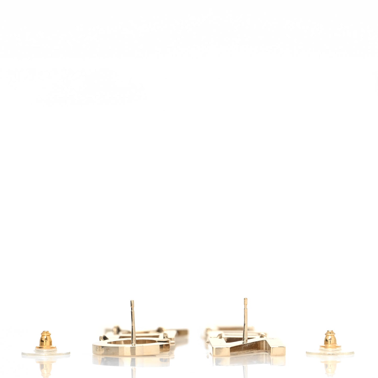 Metal Cha-Nel Logo Drop Earrings Gold
