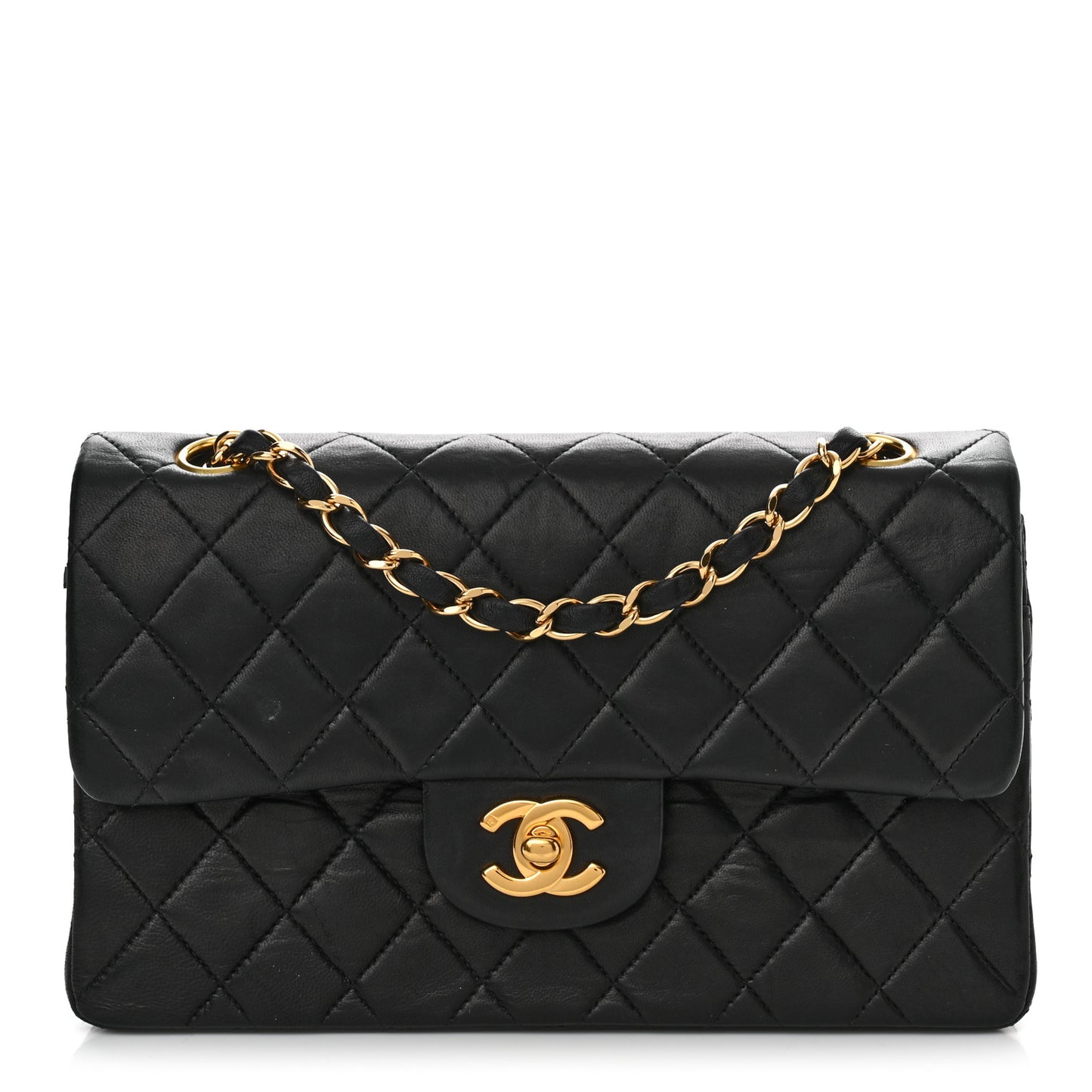 Lambskin Quilted Small Double Flap Black
