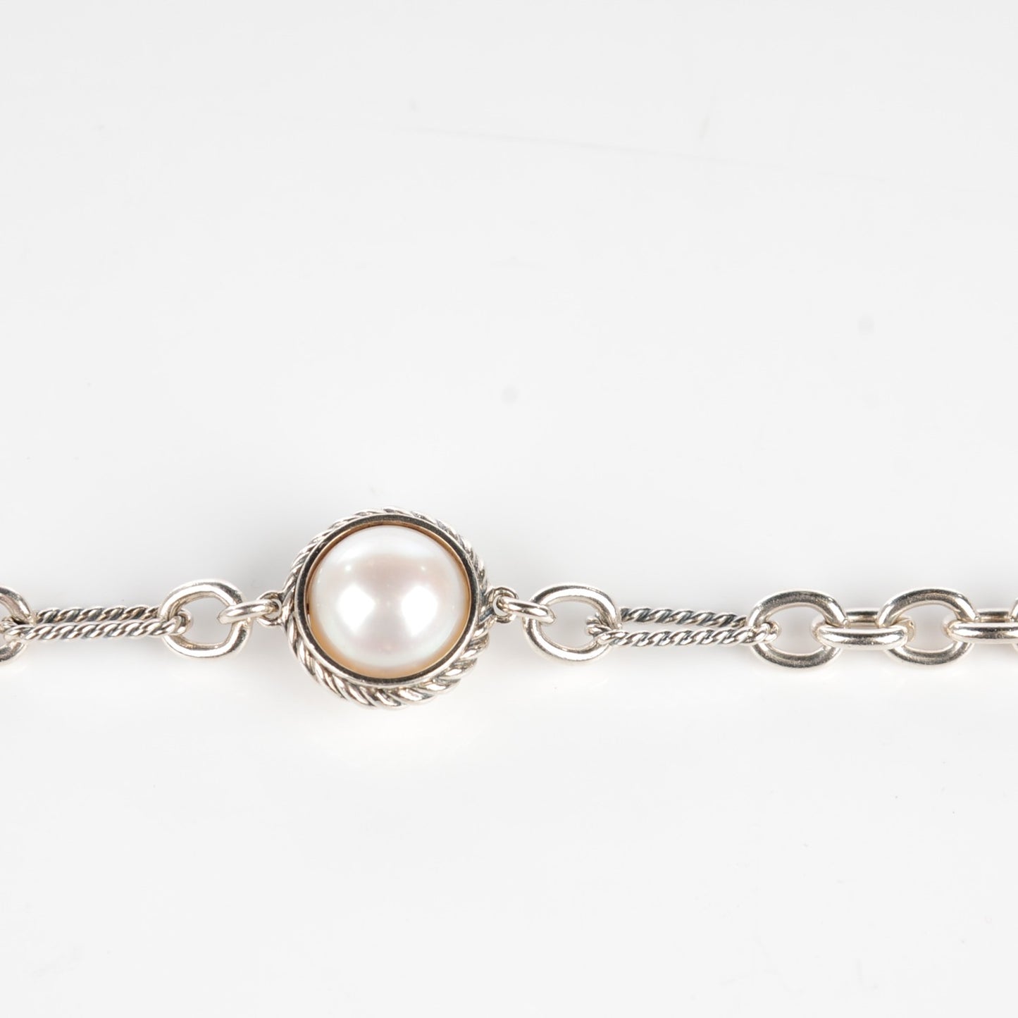Sterling Silver 14mm Pearl Figaro Chain Necklace