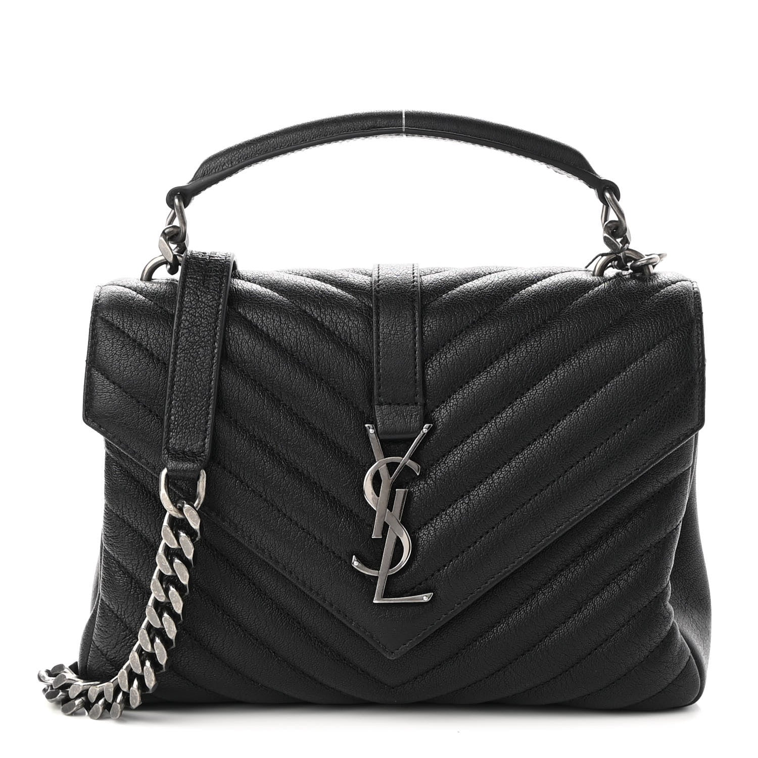Saint Laurent Sheepskin Matelasse Chevron Monogram Medium College Bag Black 1 of 7