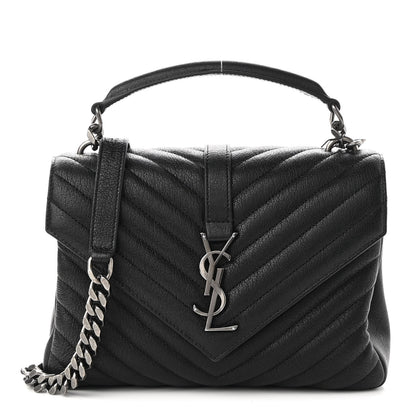 Saint Laurent Sheepskin Matelasse Chevron Monogram Medium College Bag Black 1 of 7
