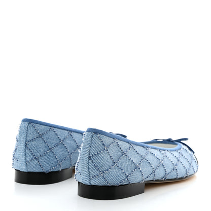 Chanel Denim Embroidered Grosgrain CC Cap Toe Ballerina Flats 40.5 Blue Black 4 of 9