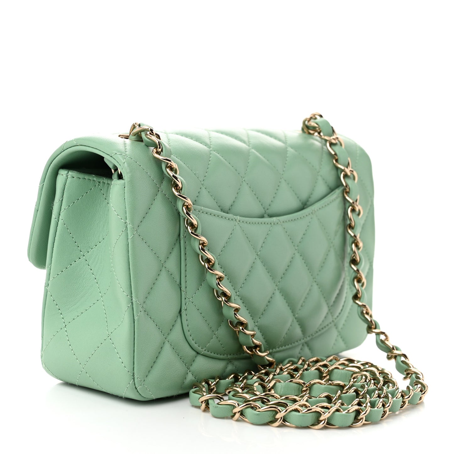 Lambskin Quilted Mini Rectangular Flap Light Green