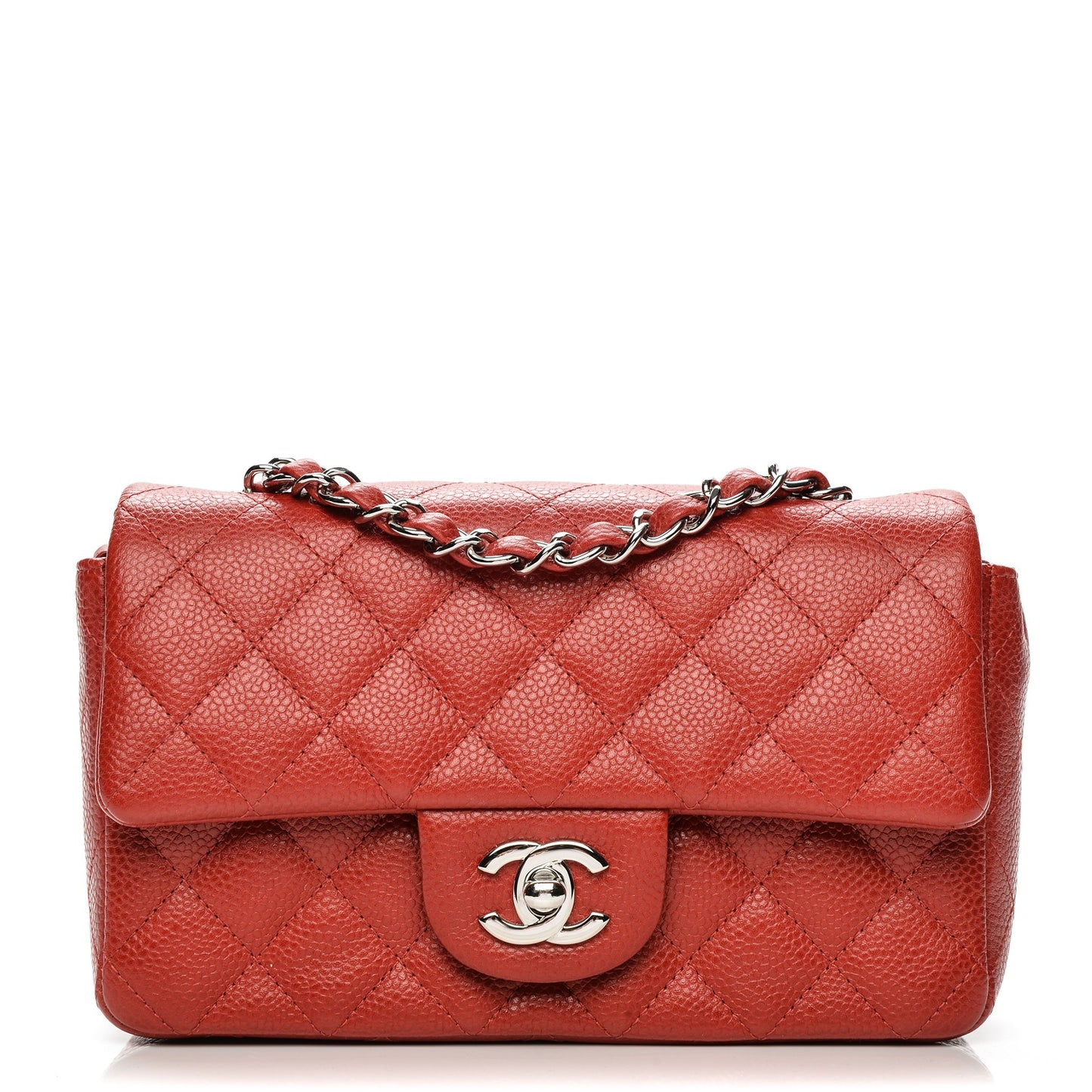 Caviar Quilted Mini Rectangular Flap Red