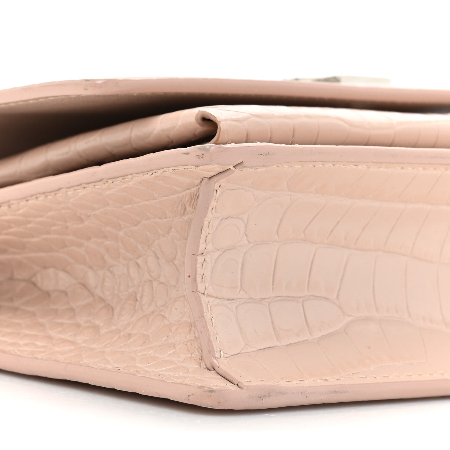 Saint Laurent Calfskin Crocodile Embossed Monogram Sunset Chain Wallet Marble Pink 11 of 19