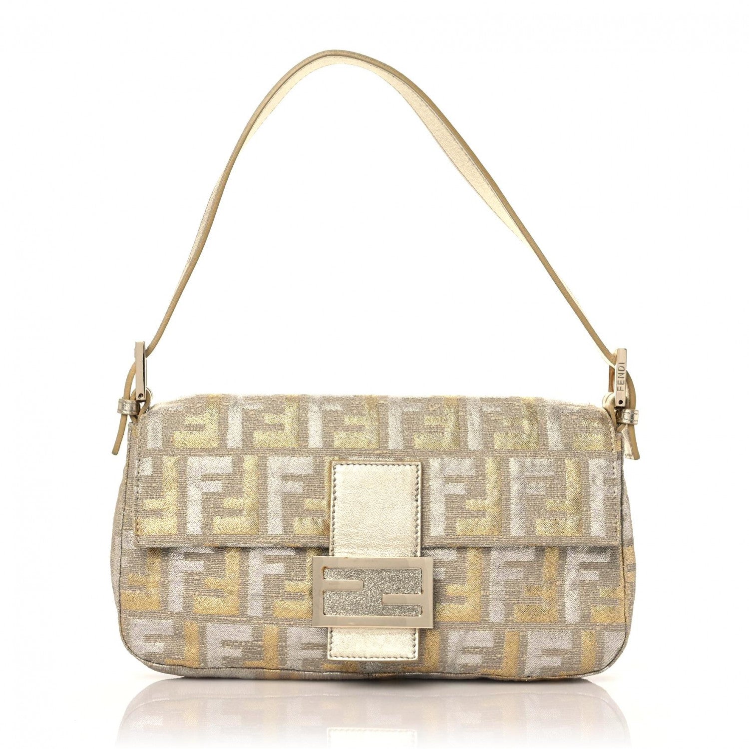 Fendi Metallic Lurex Zucca Baguette Gold Silver 1 of 11