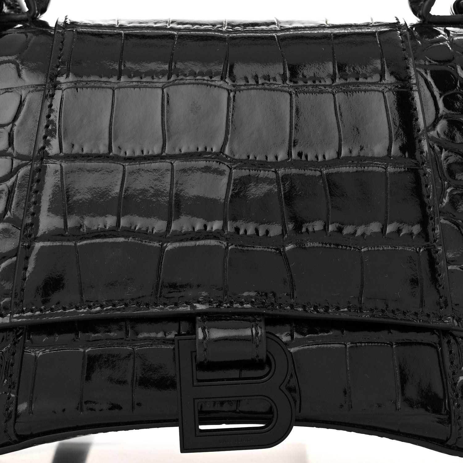 Balenciaga Shiny Calfskin Monochrome Crocodile Embossed Small Hourglass Top Handle Bag Black 8 of 10