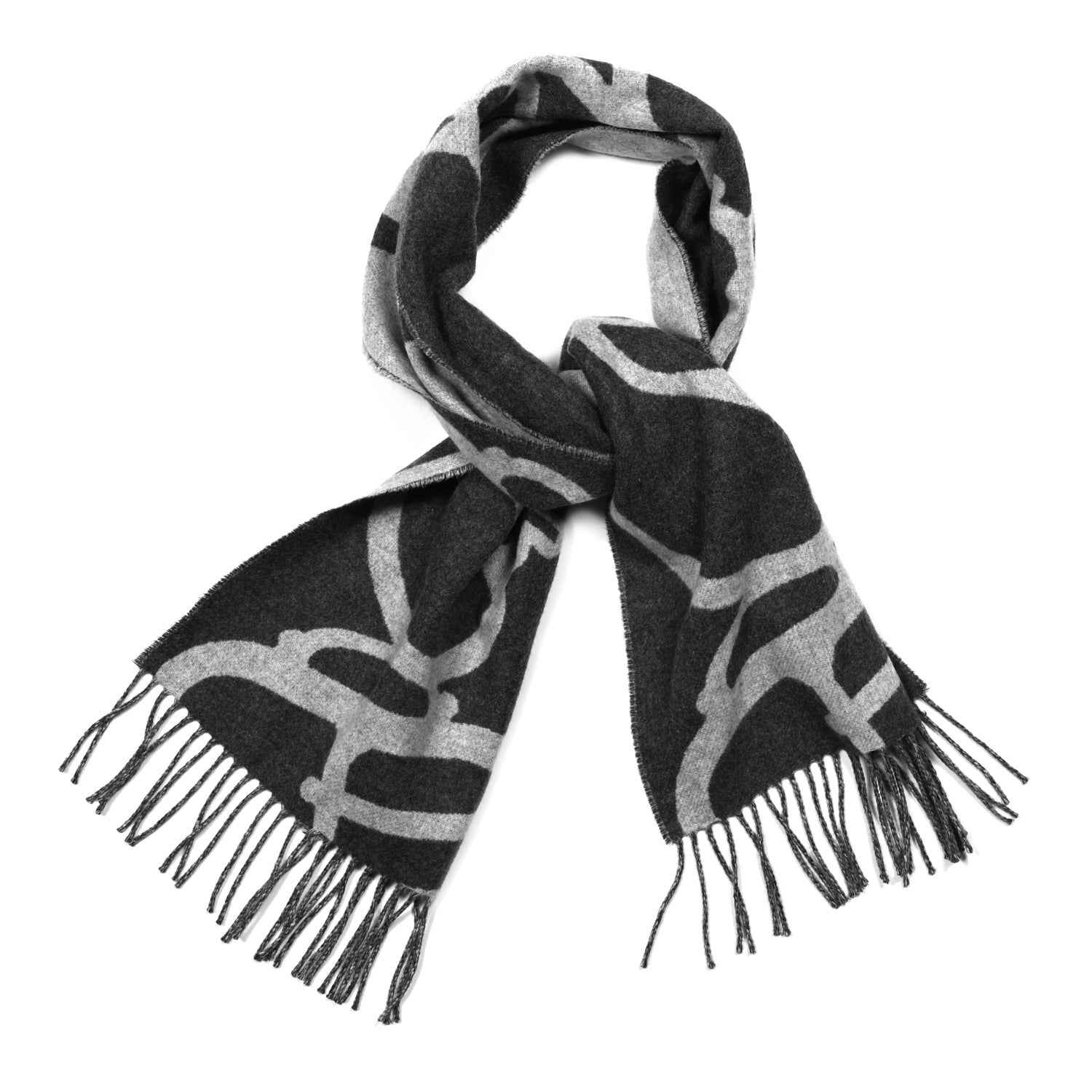 Hermes Cashmere Boucles et Camails Muffler Anthracite Gris Clair 1 of 3