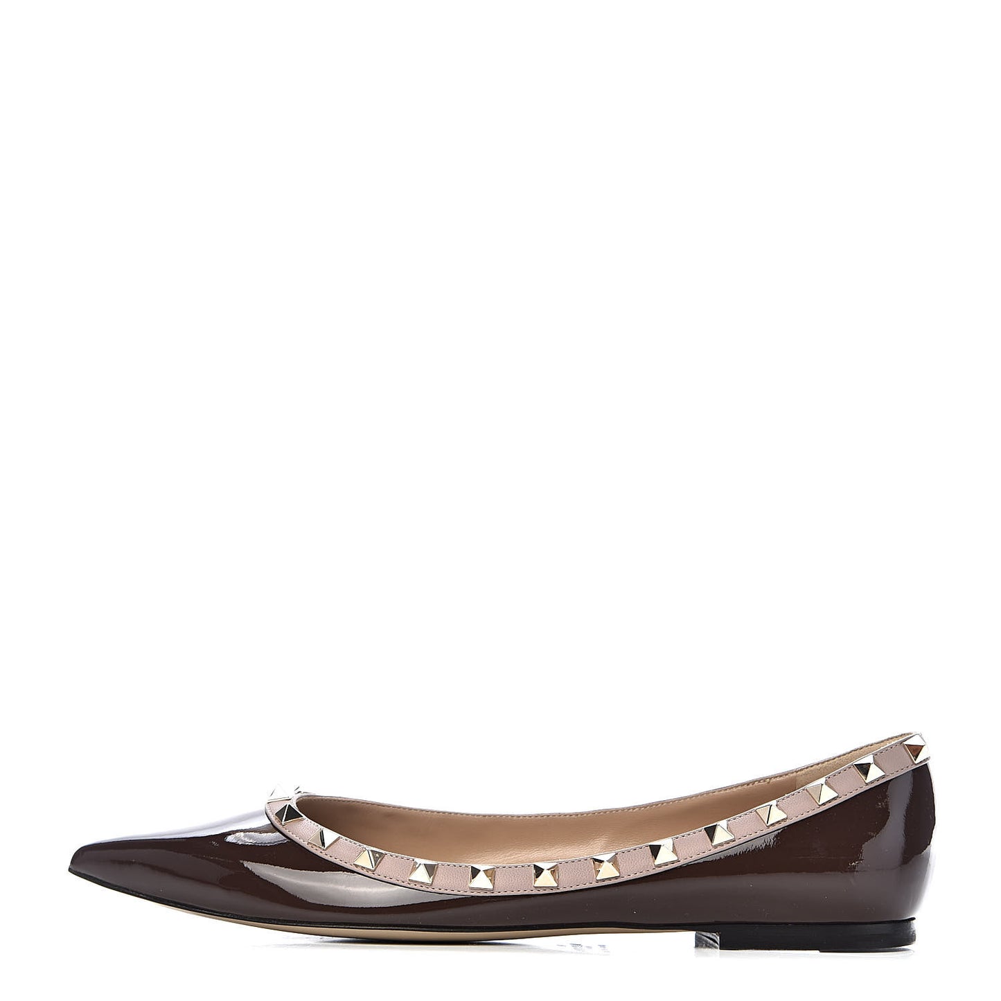 Patent Nappa Rockstud Ballerina Flats 40 Cacao Poudre