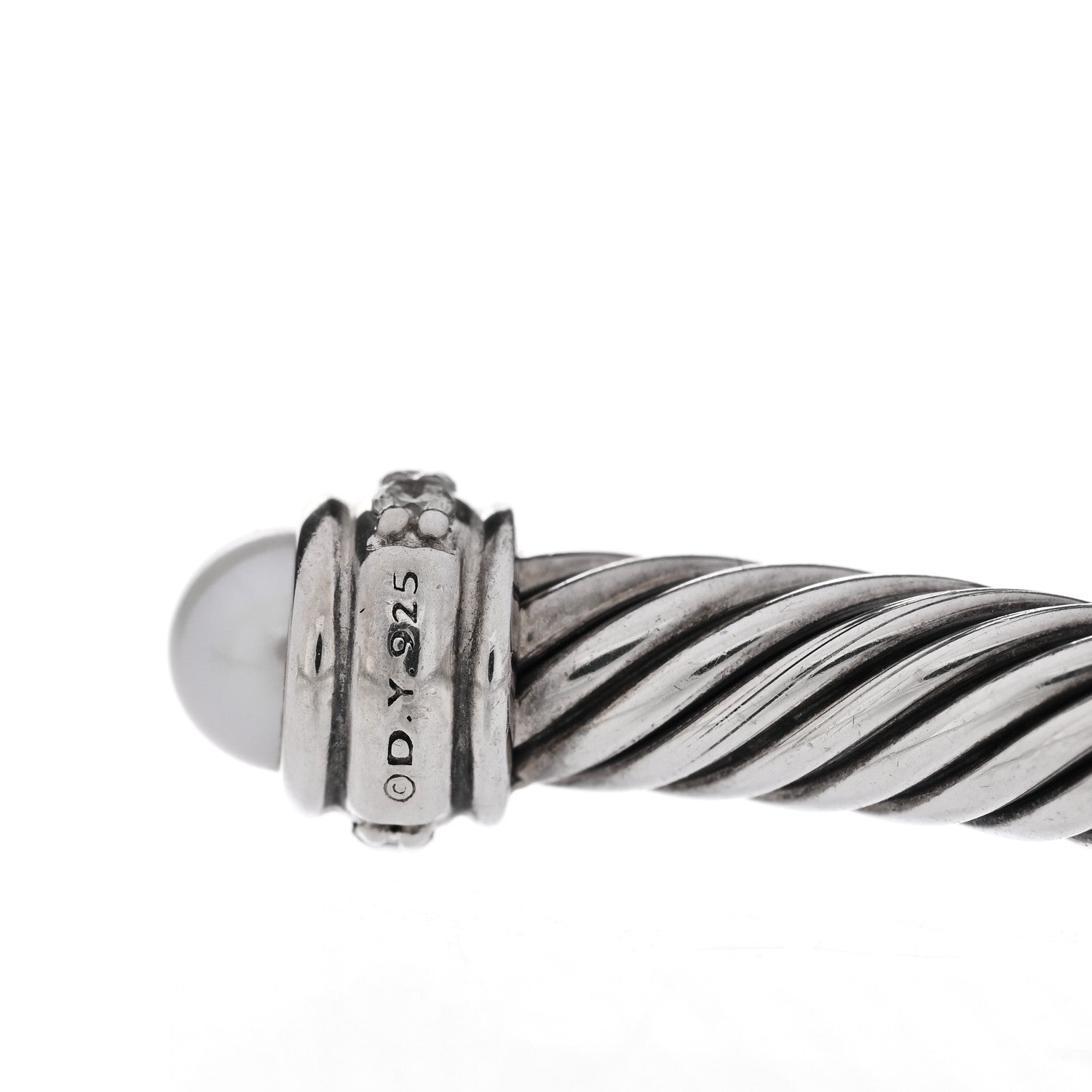 David Yurman Sterling Silver Diamond Cultured Pearl 4mm Cable Classics Bracelet 4 of 5