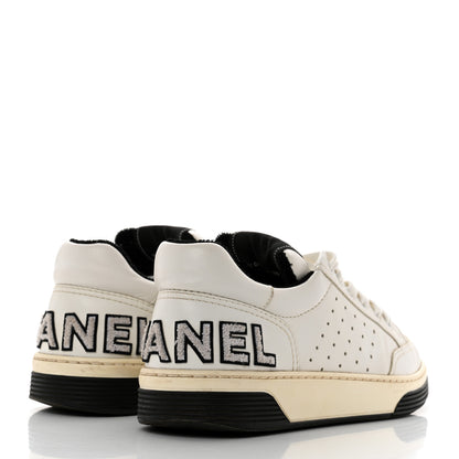 Chanel Calfskin Womens Logo Sneakers 39.5 White Black 4 of 10