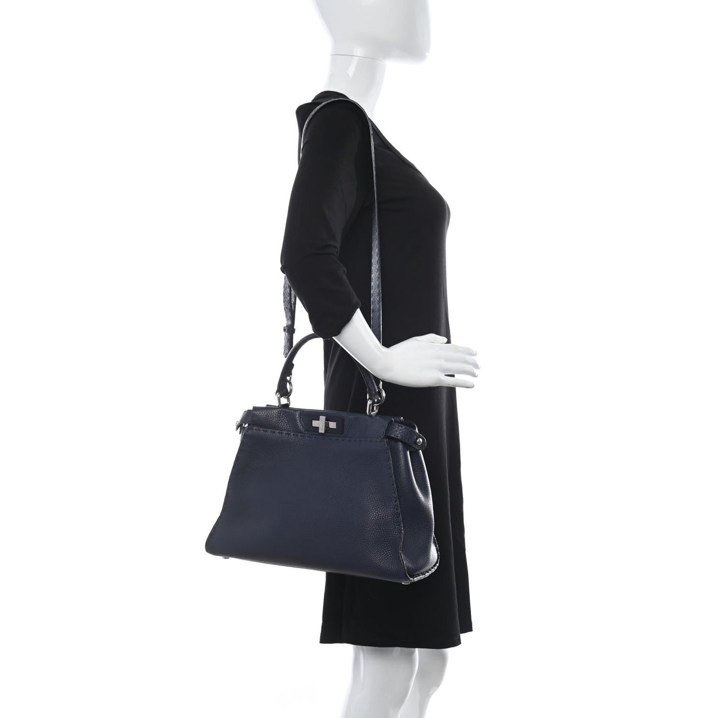 Cuoio Romano Selleria Medium Peekaboo Iconic Satchel Blue Notte