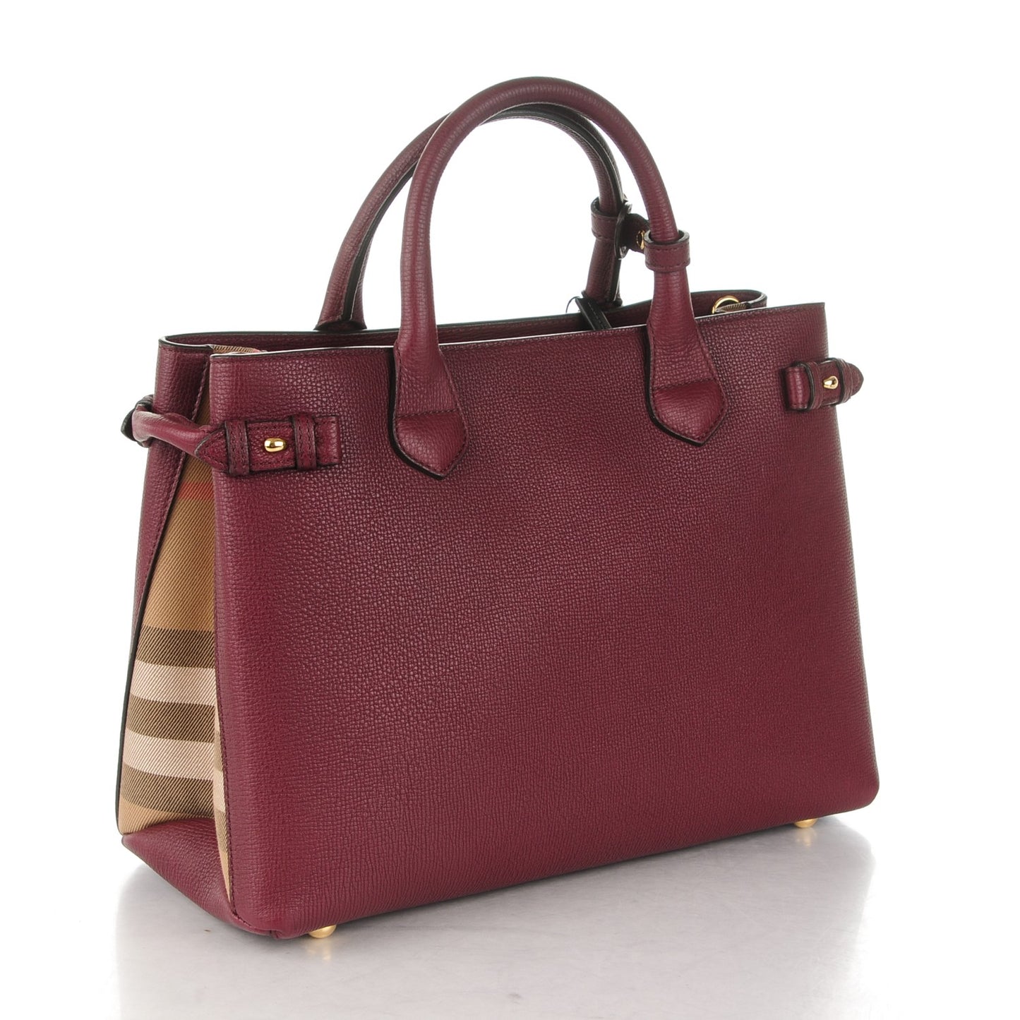 Calfskin House Check Medium Banner Tote Mahogany Red