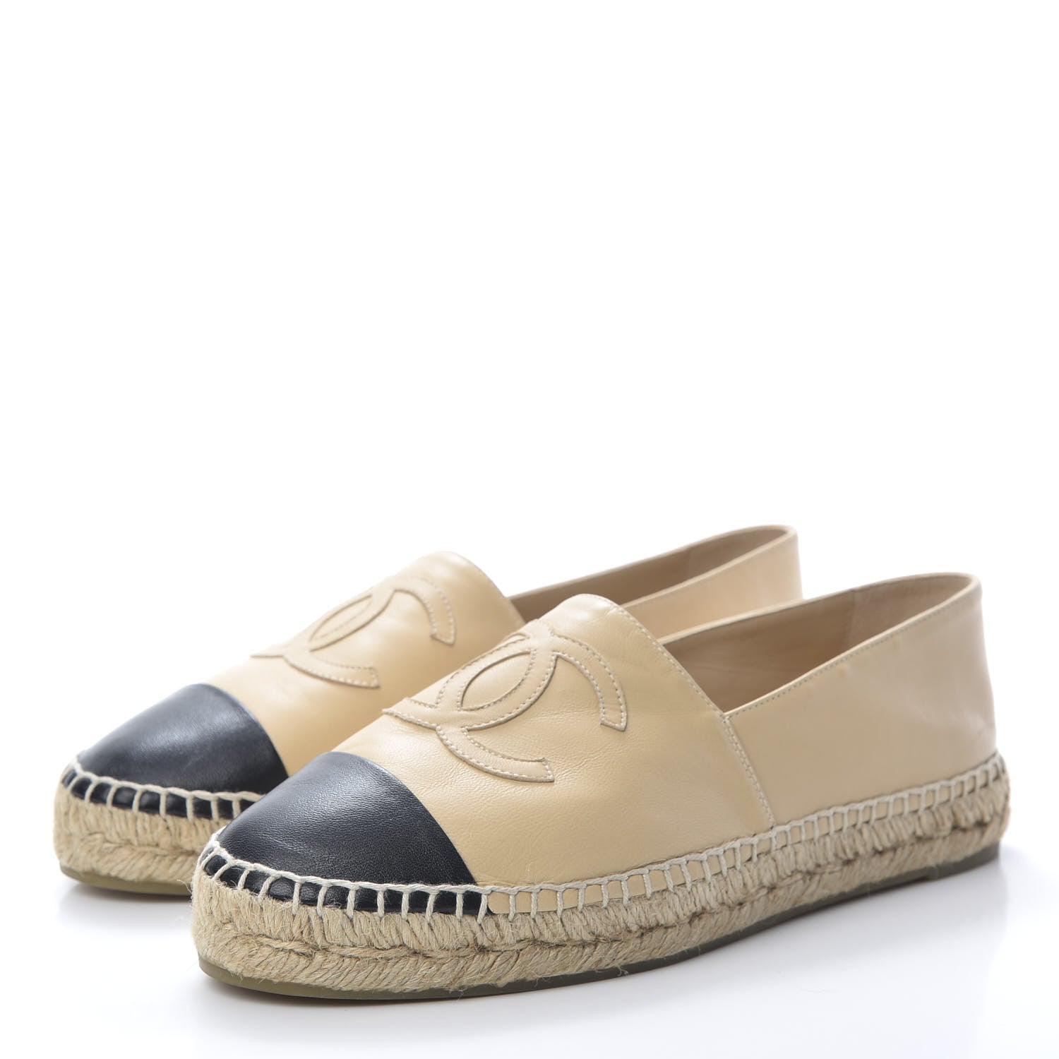 Chanel Lambskin CC Espadrilles 40 Beige Black 3 of 13