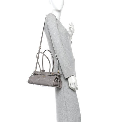 Prada Glossy Calfskin Triangle Medium Bonnie Shoulder Bag Peltro 2 of 9