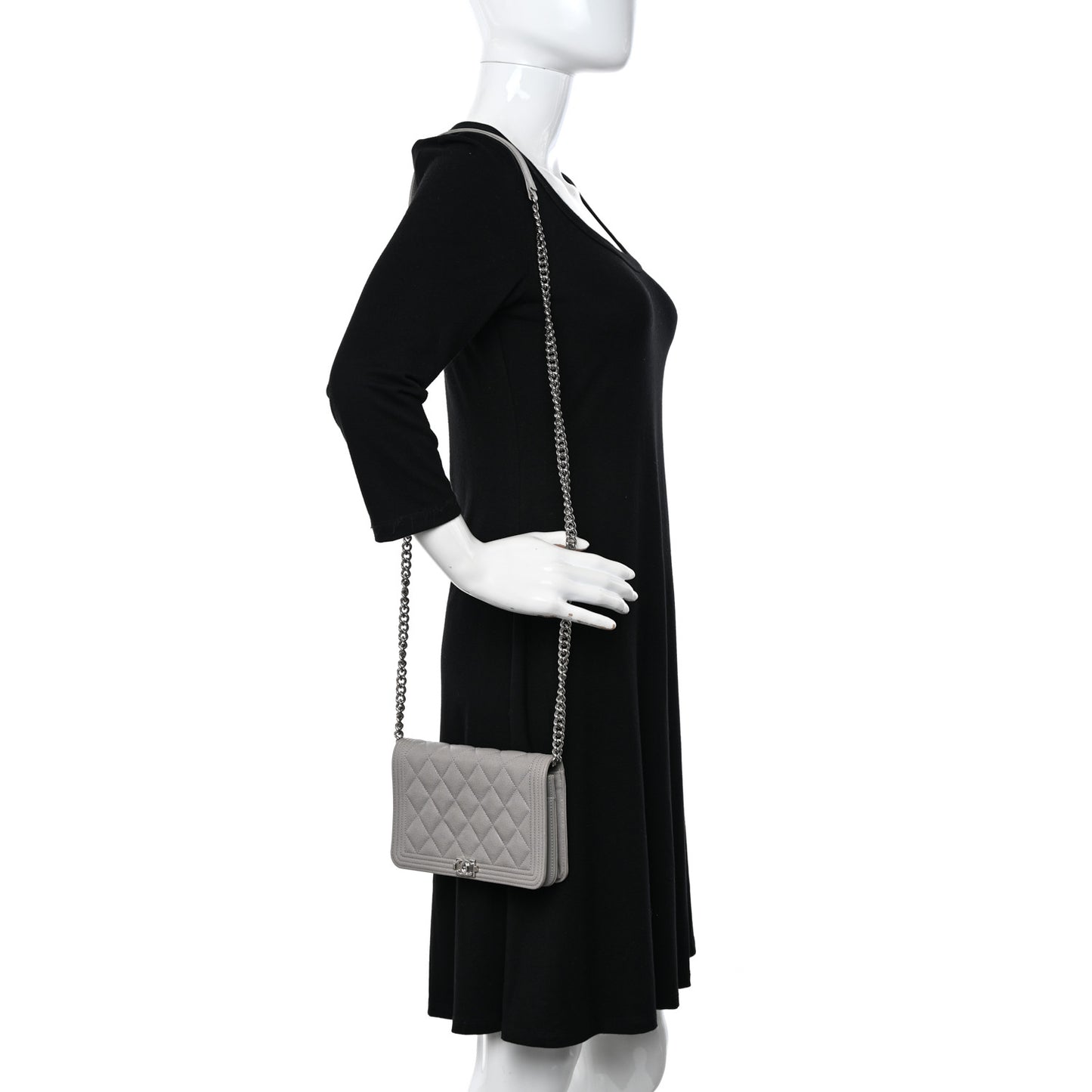 Caviar Quilted Boy Wallet On Chain WOC Grey