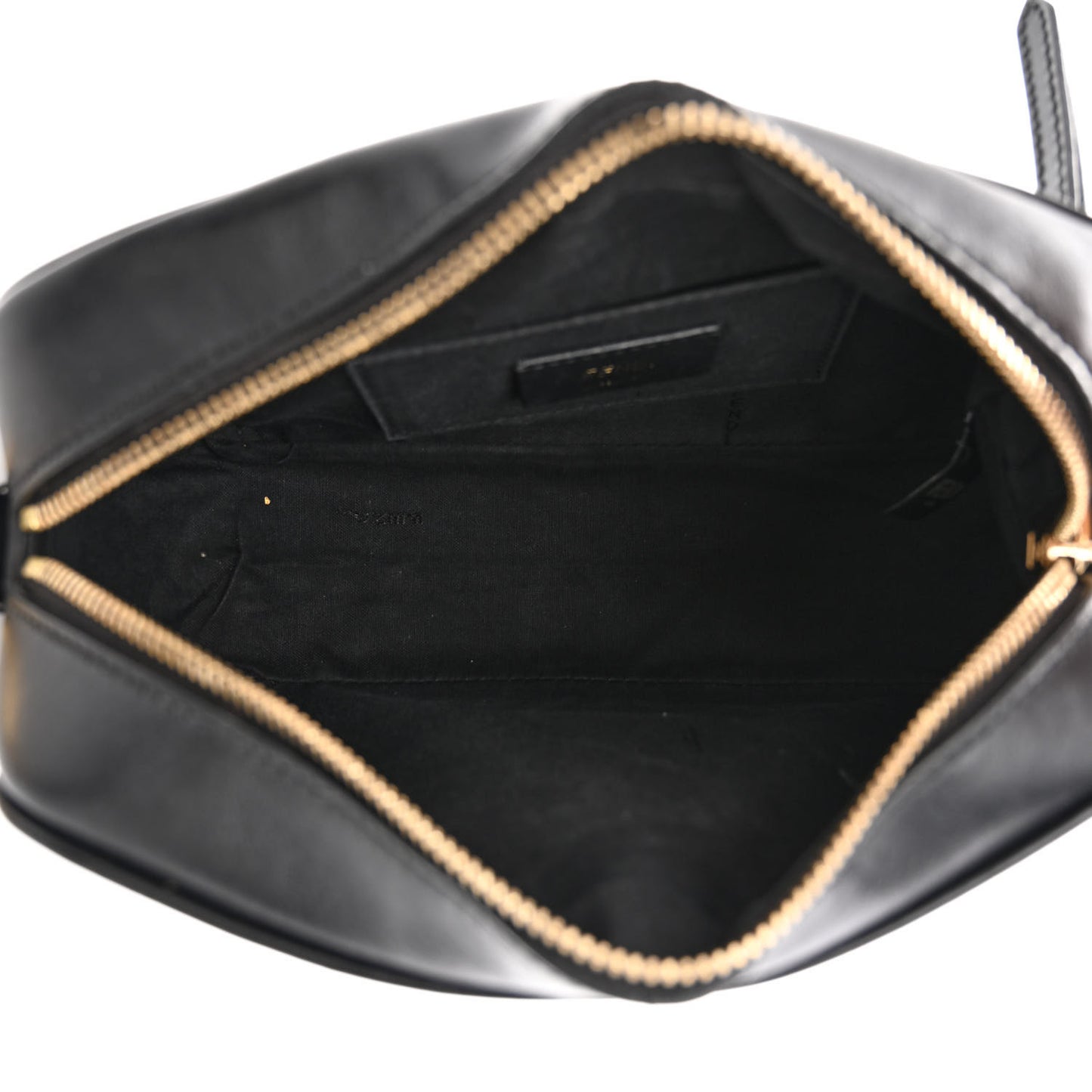 Glazed Fabric Vitello Century F is Fendi FF 1974 Stamp Patch Camera Case Mogano Panna Black