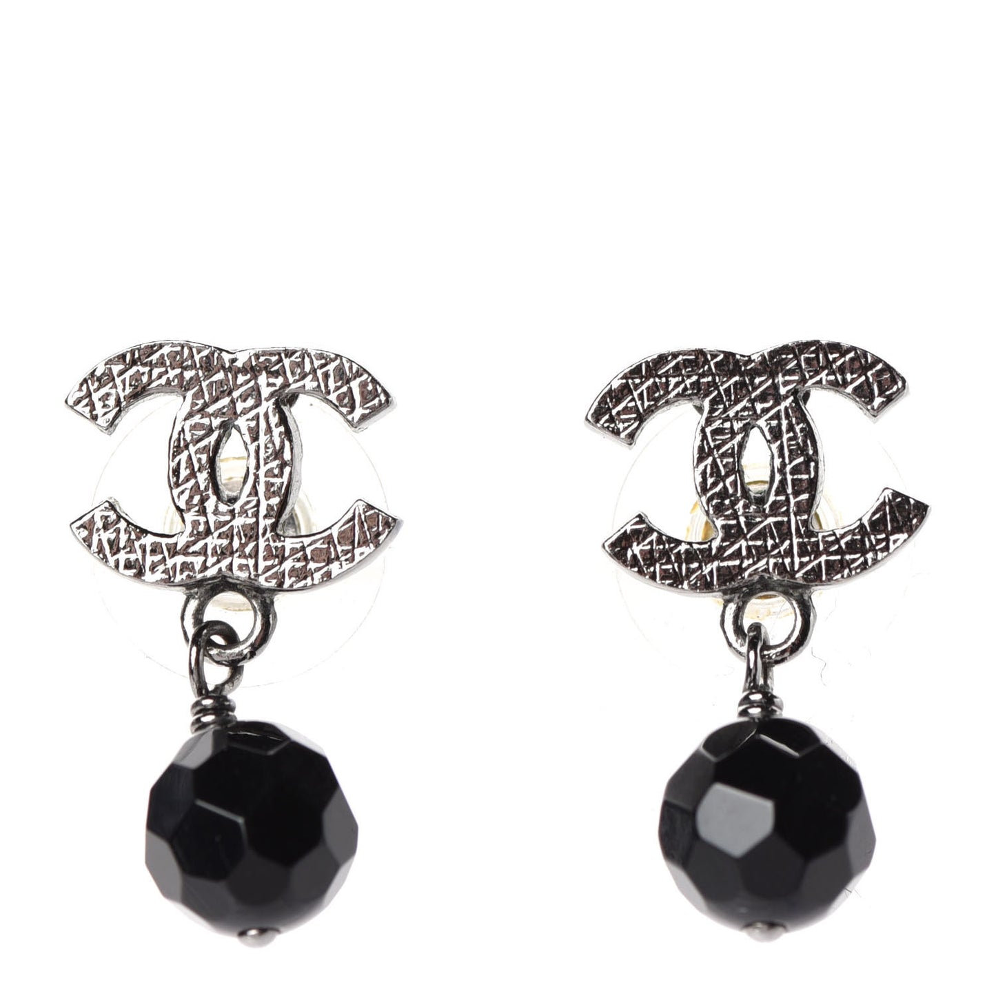 Ruthenium Bead CC Drop Earrings Black