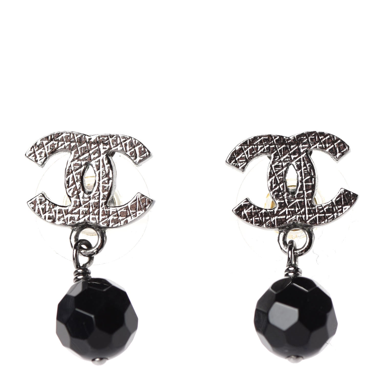 Chanel Ruthenium Bead CC Drop Earrings Black 1 of 4