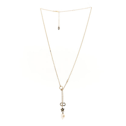Christian Dior Crystal Pearl CD Shiny-D Tribal Long Necklace Gold 3 of 7