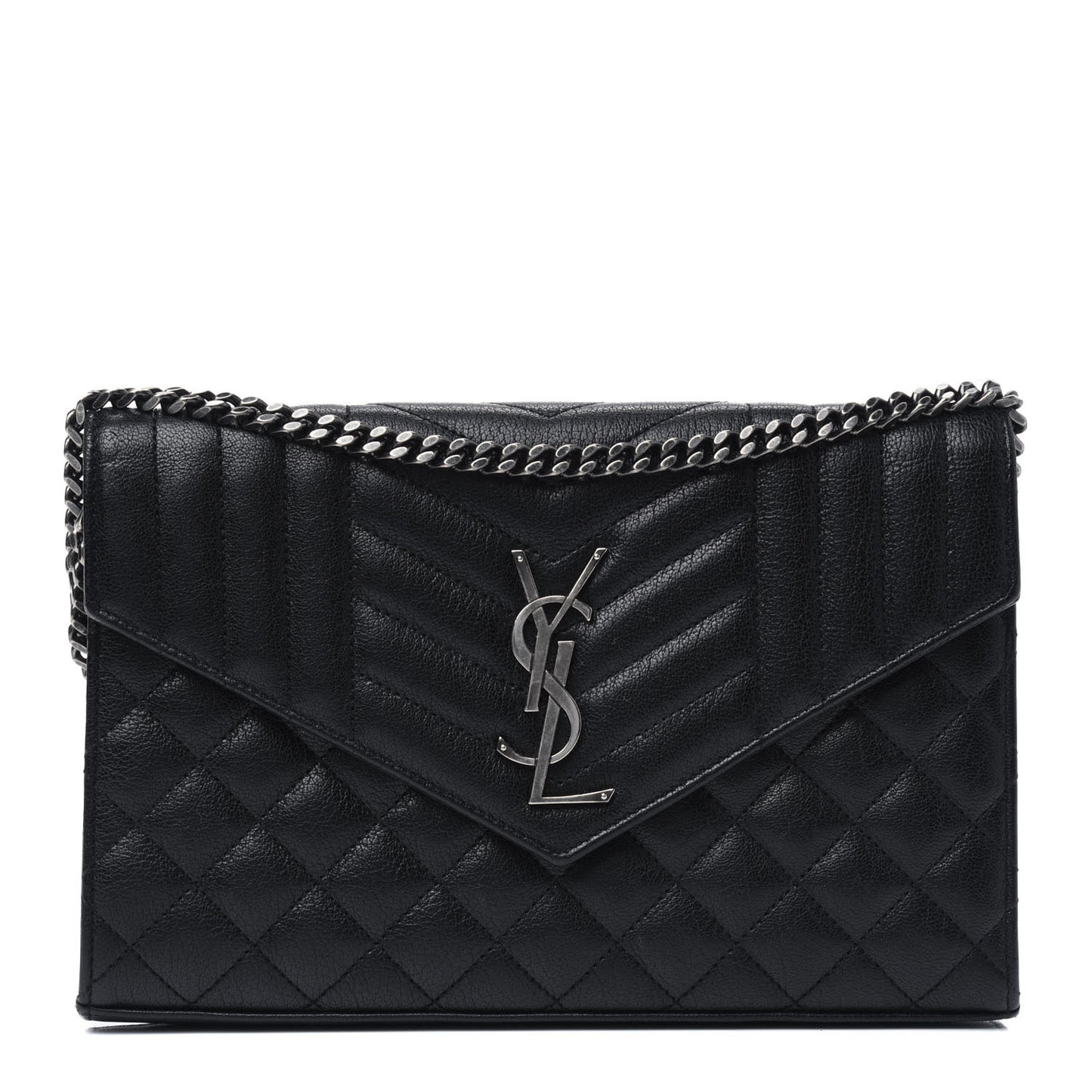 Sheepskin Tri-Quilt Monogram Envelope Chain Wallet Black
