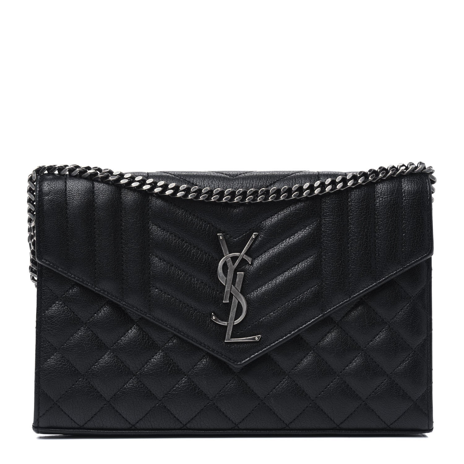 Saint Laurent Sheepskin Tri-Quilt Monogram Envelope Chain Wallet Black 1 of 13
