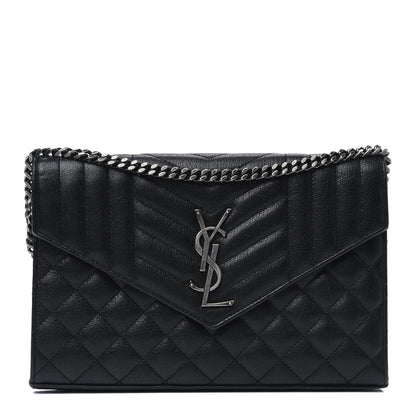 Saint Laurent Sheepskin Tri-Quilt Monogram Envelope Chain Wallet Black 1 of 13