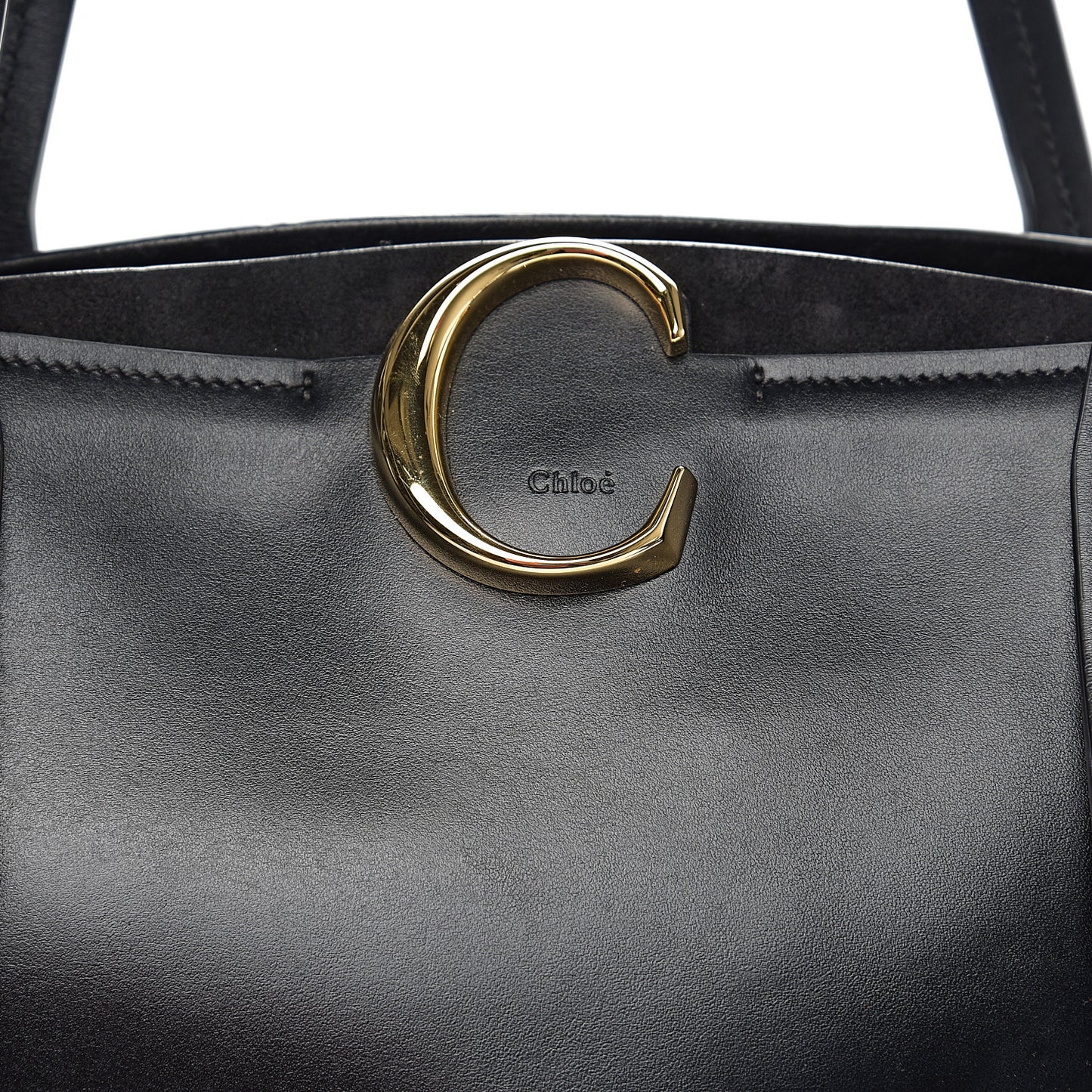 Shiny Calfskin Suede Medium C Zipped Tote Black