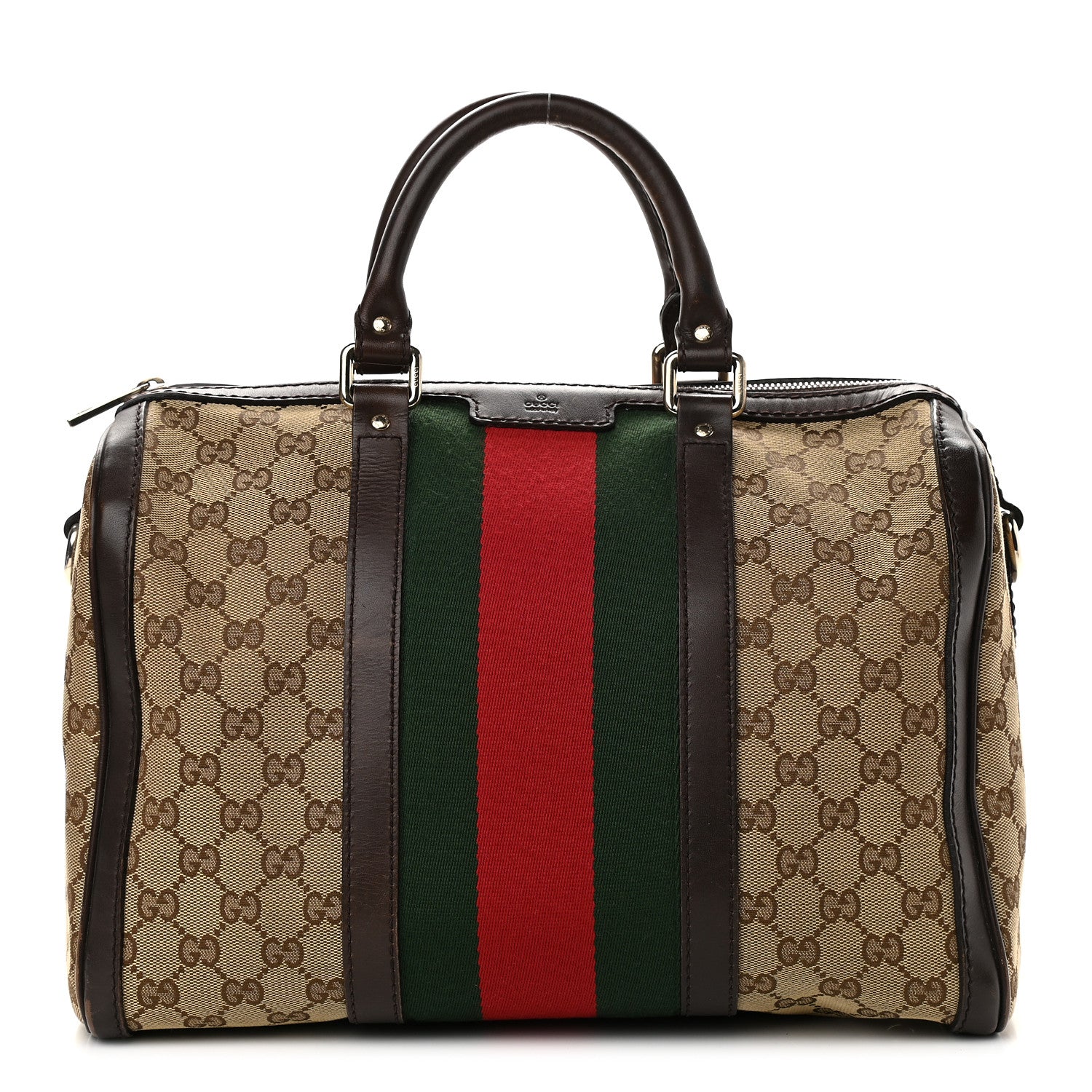 Gucci Monogram Vintage Web Medium Boston Dark Brown 1 of 14