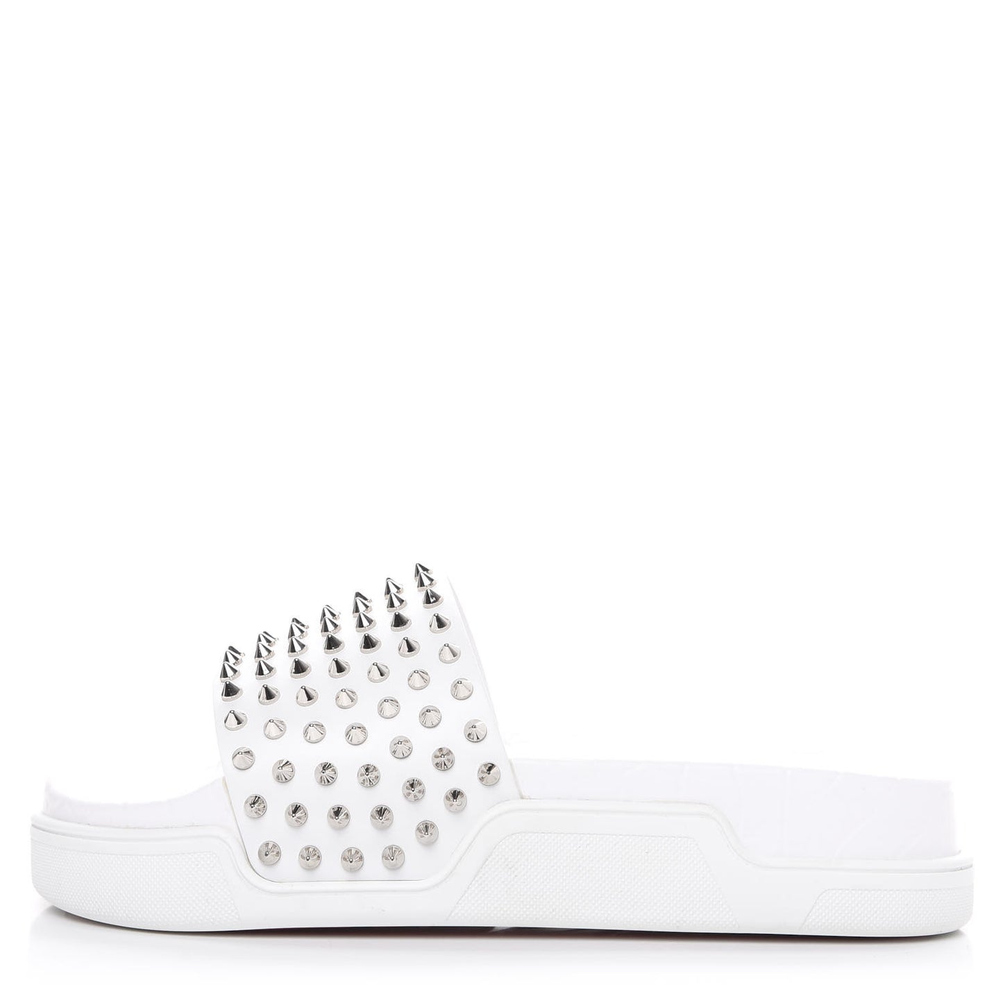 Calfskin Donna Studded Pool Fun Platform Flat Slide Sandals 41.5 White
