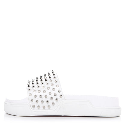 Christian Louboutin Calfskin Donna Studded Pool Fun Platform Flat Slide Sandals 41.5 White 1 of 8