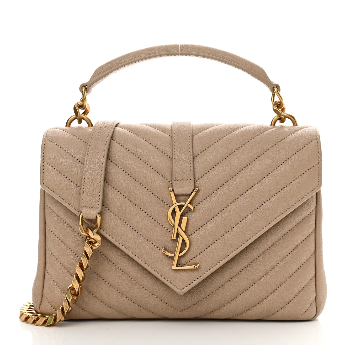Sheepskin Matelasse Chevron Monogram Medium College Bag Dark Beige